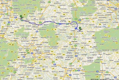 Wednesday 14 July, 2010    After our visit to the Sinsheim Museum, we drove 133 kms eastwards to another historical town called Dinkelsbühl. Nürnberg is to the NE and Augsburg is to the SE and Ulm is directly below us.